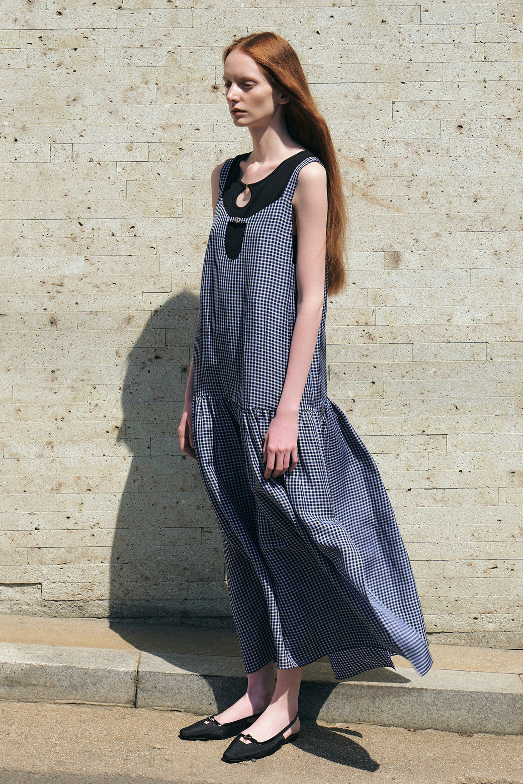 LUCKY CHOUETTE - 원피스 - Front Slit Gingham Check Long Dress