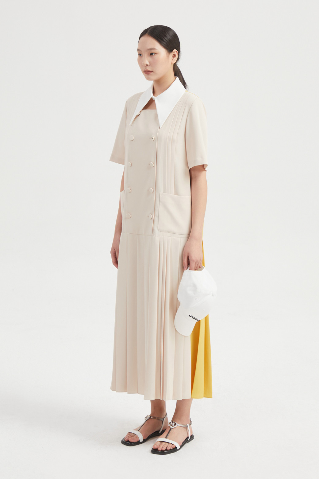 LUCKY CHOUETTE - 원피스 - Pleats Long Dress (Detachable Collar)
