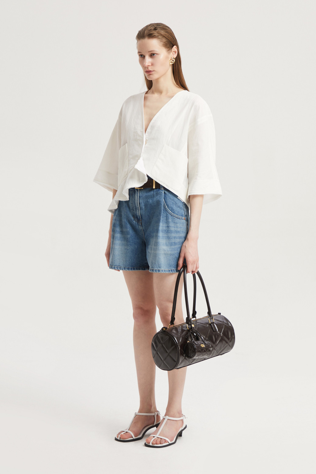 LUCKY CHOUETTE - 자켓 - Cardigan-Type Short Linen Jacket