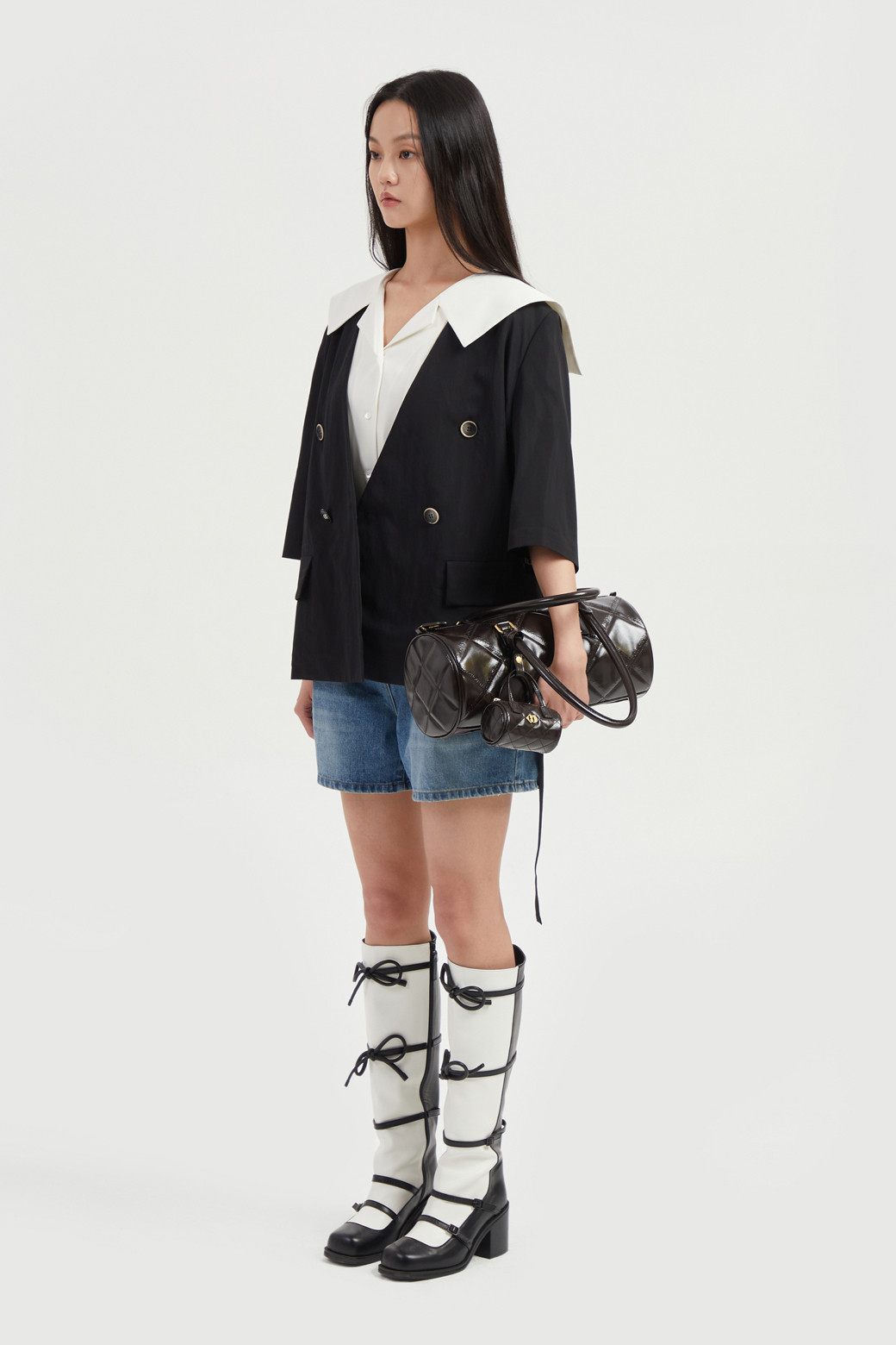 LUCKY CHOUETTE - 자켓 - Collarless V Neck Jacket (With Belt)