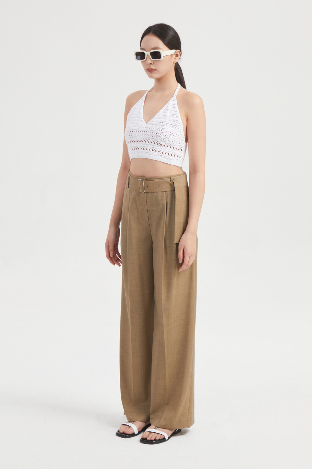 LUCKY CHOUETTE - 스커트/팬츠 - Wool Blend Wide Pants (With Belt)