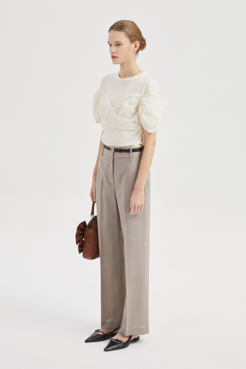 LUCKY CHOUETTE - 반소매 티셔츠 - [Atelier] Woven Bustier Attached Short-sleeved T-shirt 