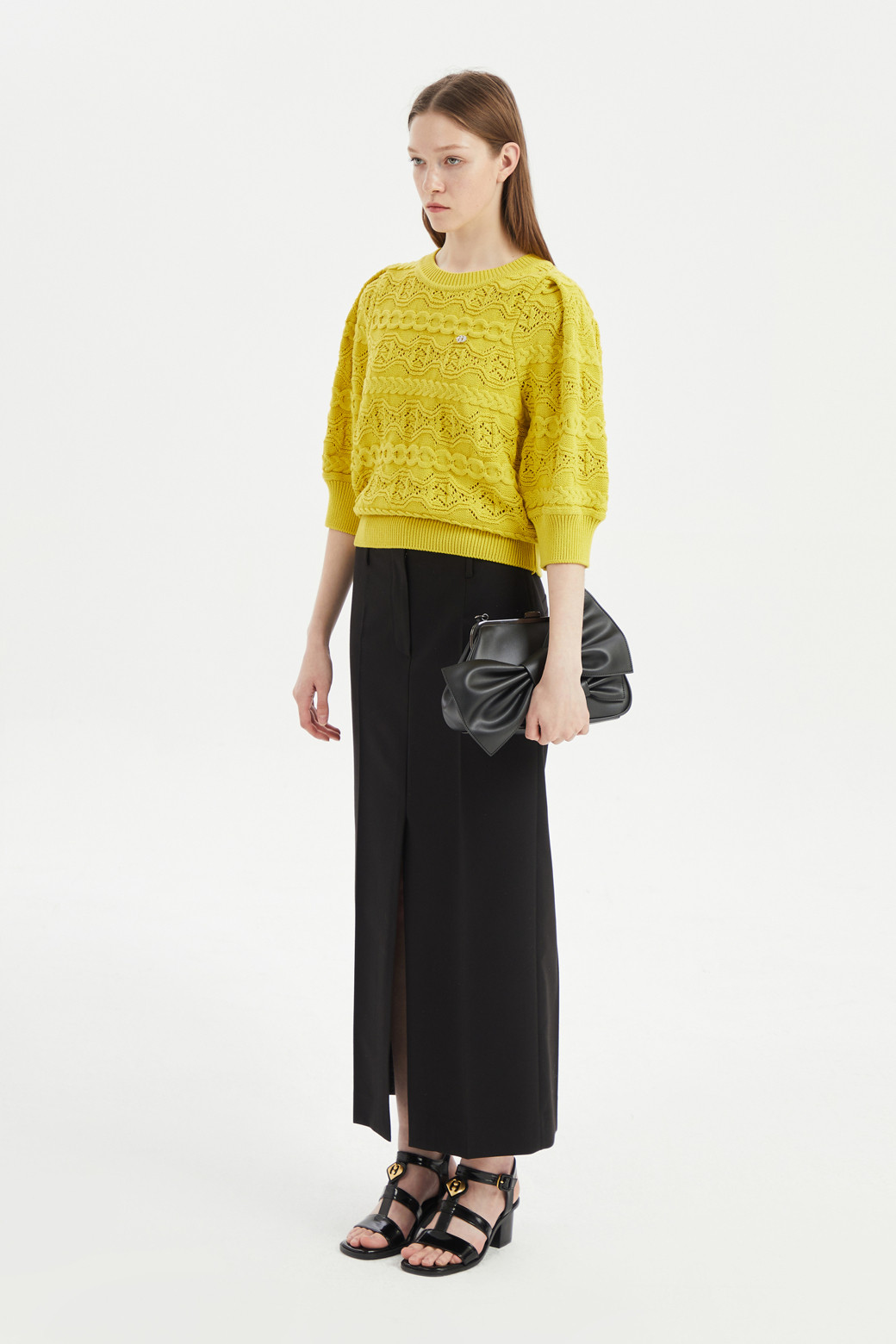 LUCKY CHOUETTE - 니트/가디건 - Cable Deformation Short Sleeve Knit Pullover