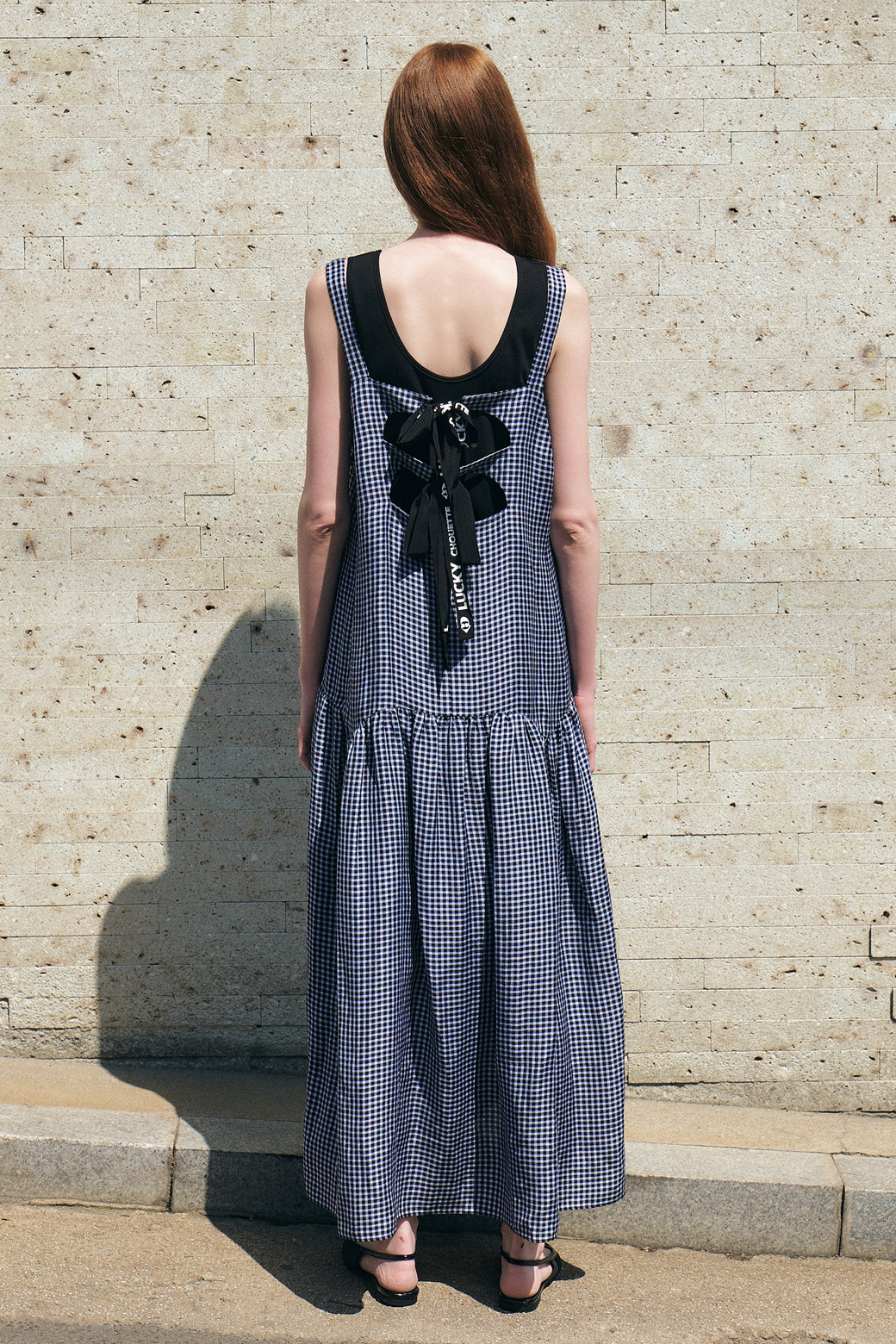 LUCKY CHOUETTE - 원피스 - Front Slit Gingham Check Long Dress
