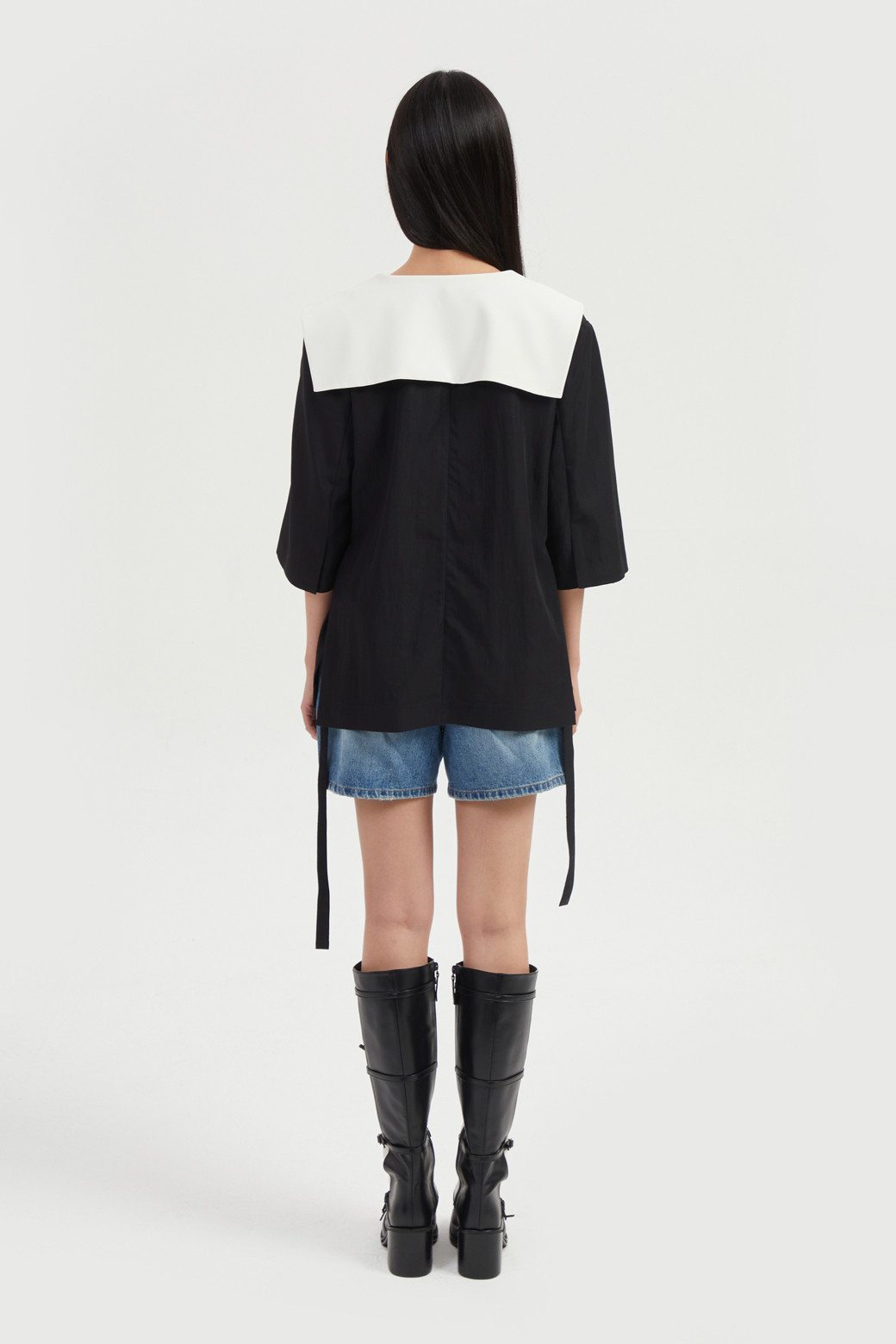 LUCKY CHOUETTE - 자켓 - Collarless V Neck Jacket (With Belt)