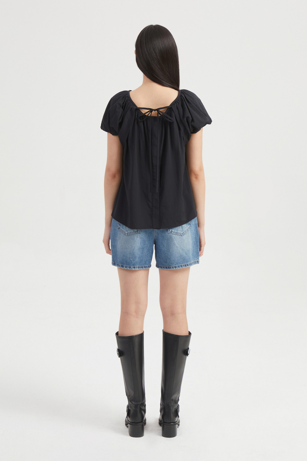 LUCKY CHOUETTE - 블라우스/셔츠 - Sleeve Volume Solid Short-Sleeve Blouse