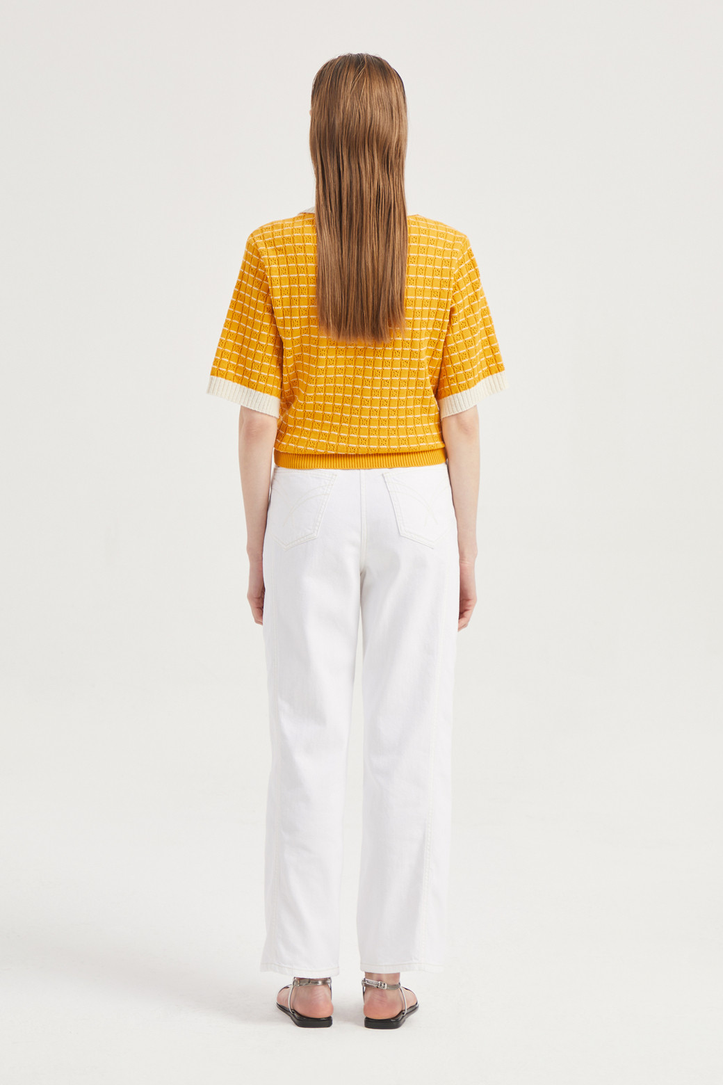LUCKY CHOUETTE - 니트/가디건 - Color Block Short-Sleeved Collar Pullover