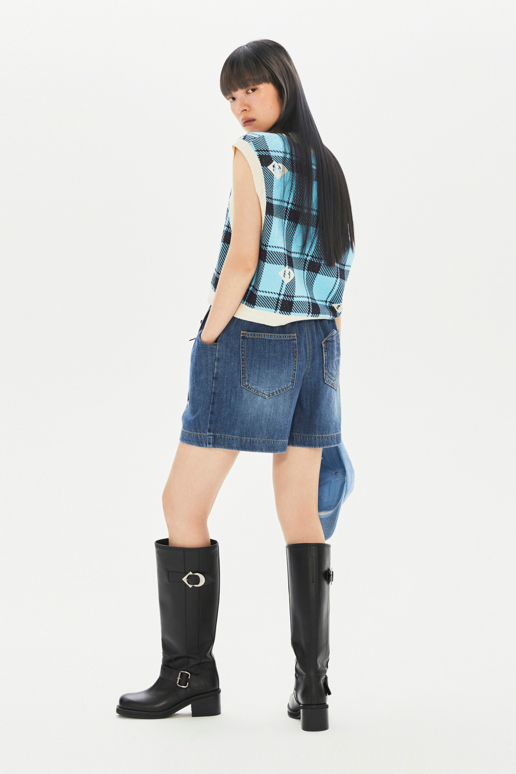 LUCKY CHOUETTE - 쇼트팬츠 - [Re-Order] Tuck Denim Shorts (With Belt)