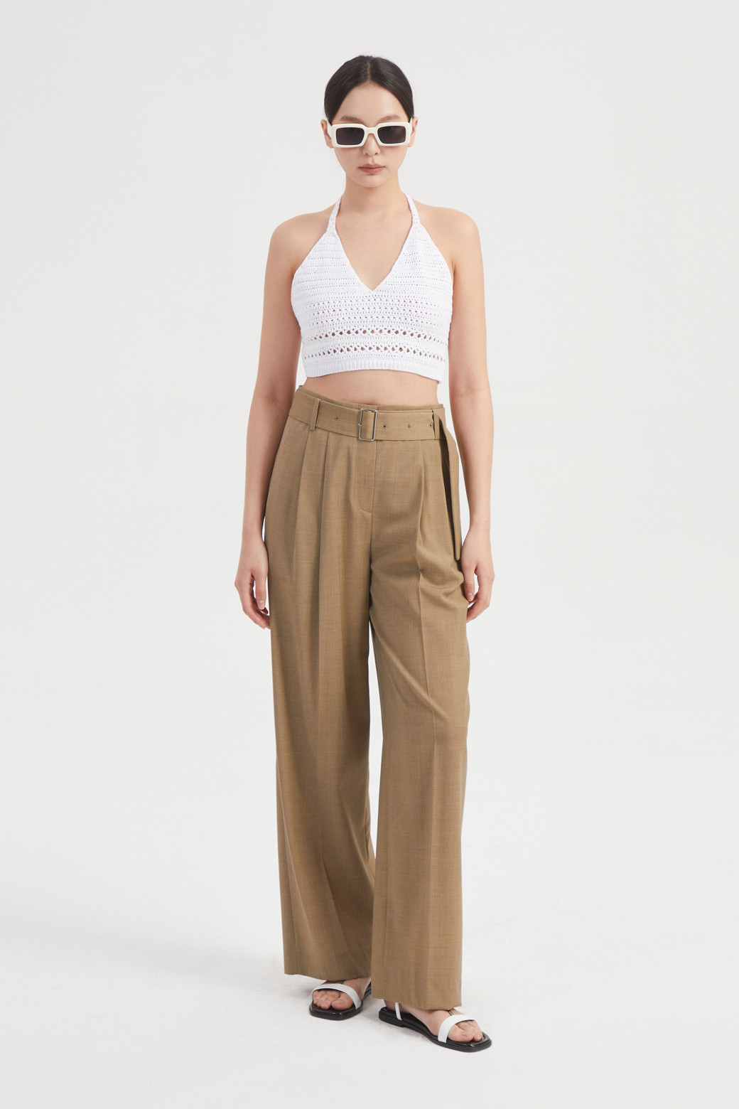 LUCKY CHOUETTE - 스커트/팬츠 - Wool Blend Wide Pants (With Belt)