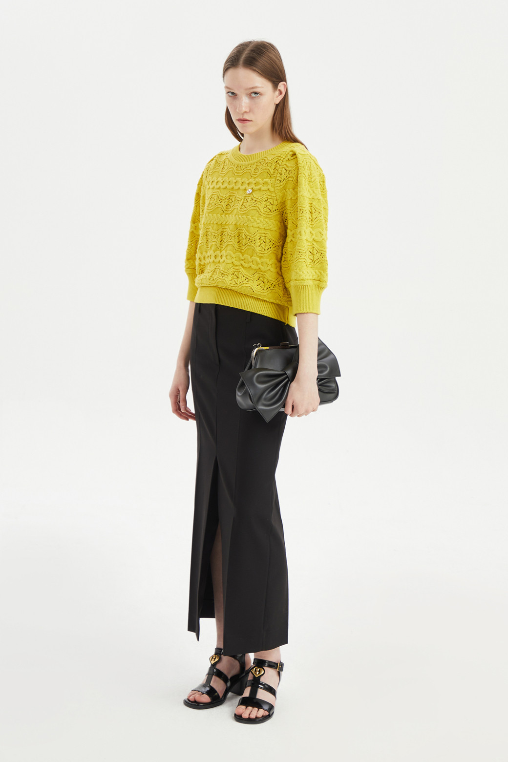 LUCKY CHOUETTE - 니트/가디건 - Cable Deformation Short Sleeve Knit Pullover