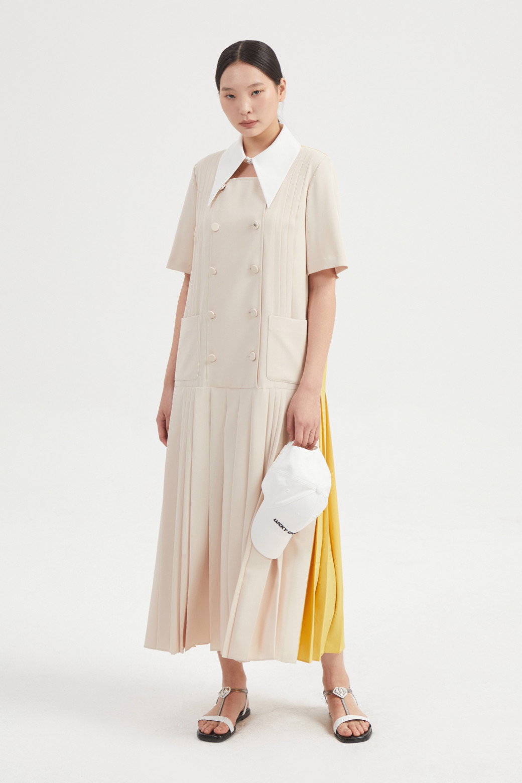 LUCKY CHOUETTE - 원피스 - Pleats Long Dress (Detachable Collar)