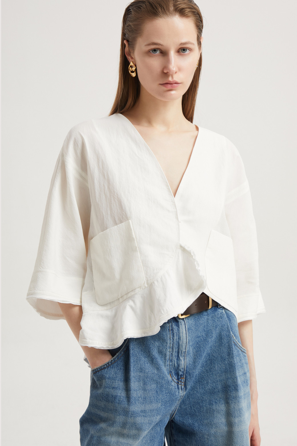 LUCKY CHOUETTE - 자켓 - Cardigan-Type Short Linen Jacket