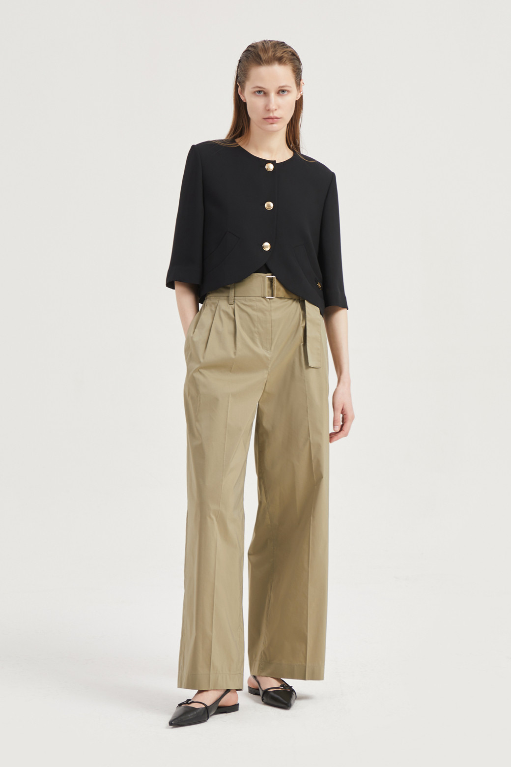 LUCKY CHOUETTE - 자켓 - Round-Neck Short-Sleeved Cropped Polyester Jacket