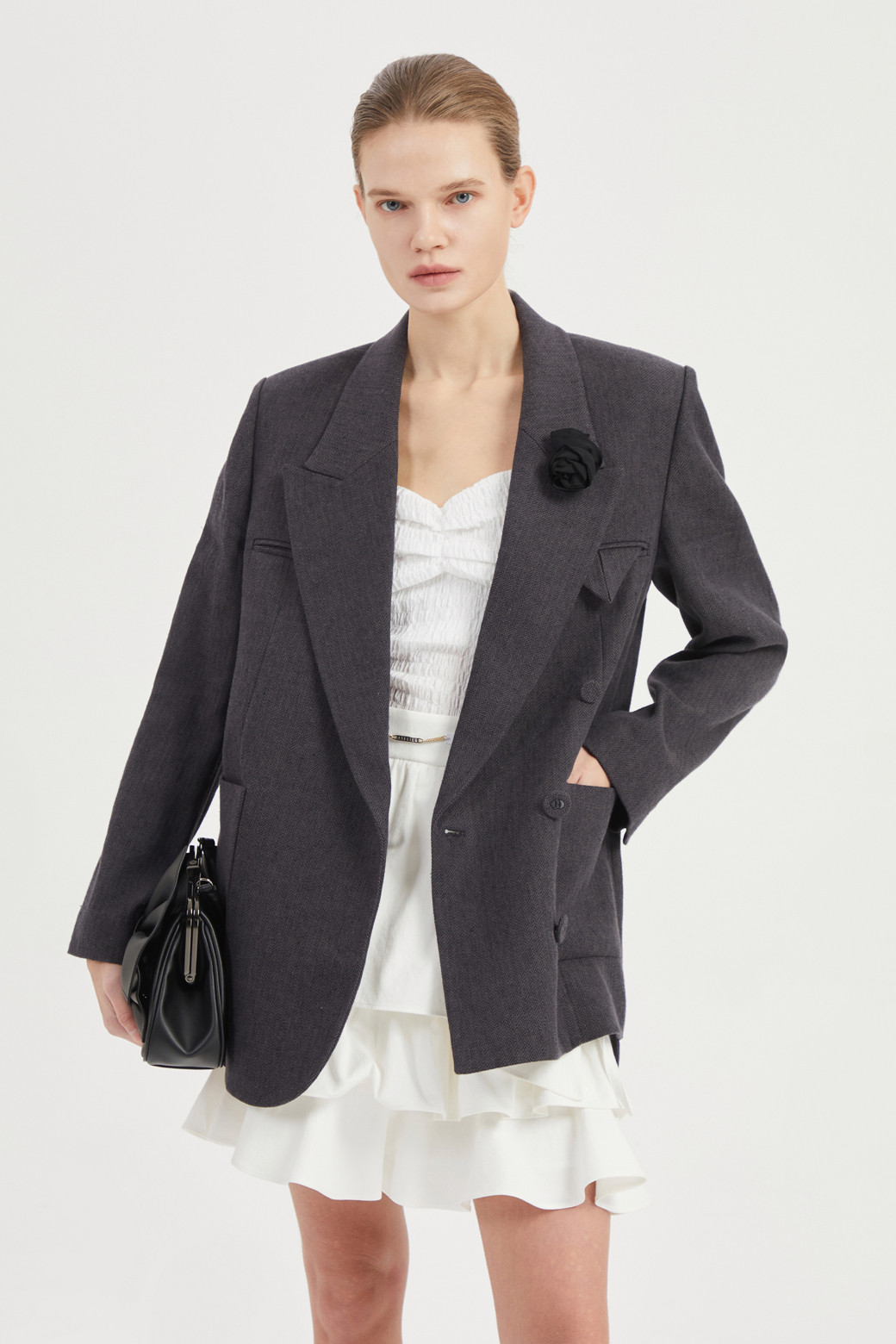 LUCKY CHOUETTE - 자켓 - [Atelier] Herringbone Tailored Jacket (1 Detachable Flower)