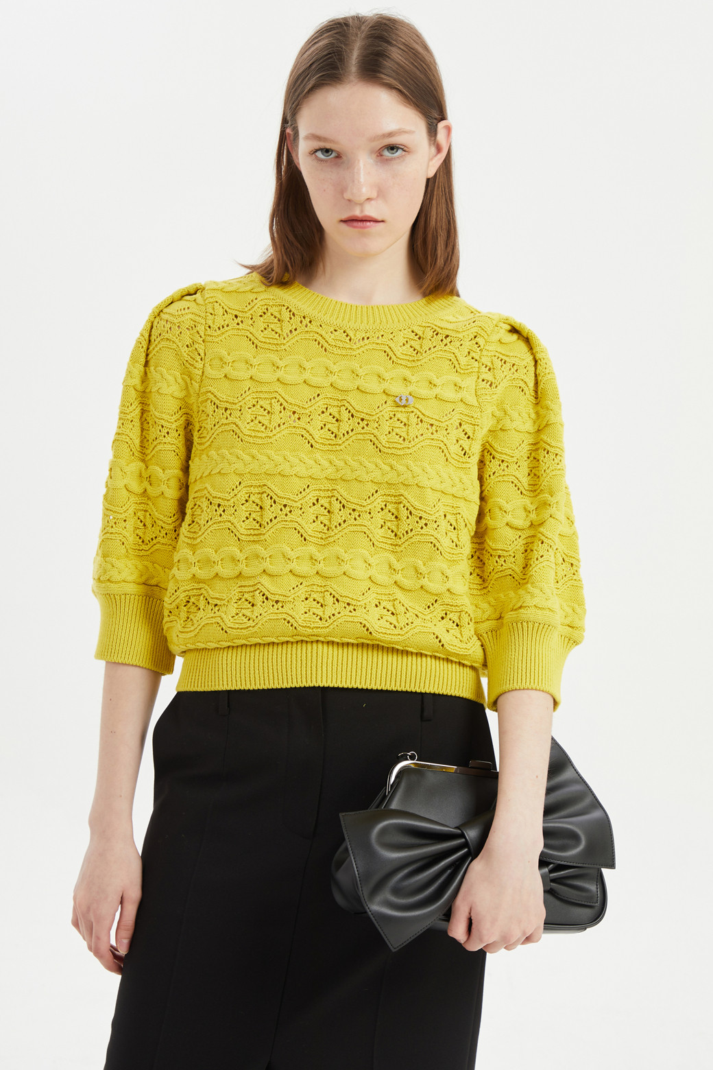 LUCKY CHOUETTE - 니트/가디건 - Cable Deformation Short Sleeve Knit Pullover