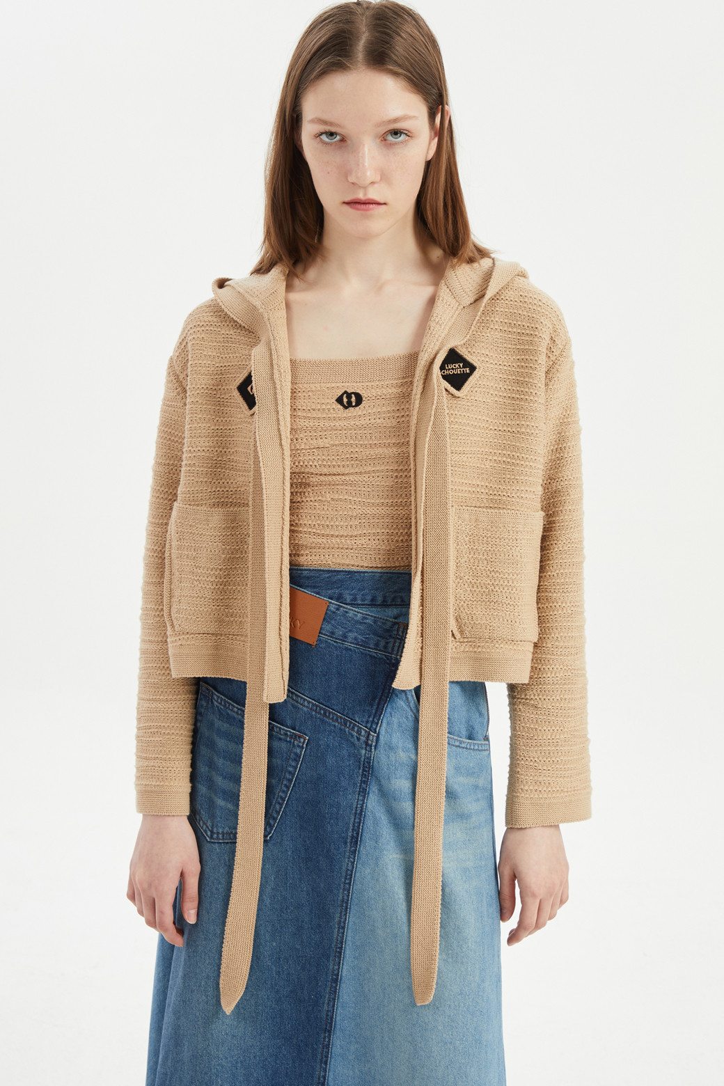 LUCKY CHOUETTE - 니트/가디건 - Strap-detailed Hooded Knitwear Cardigan