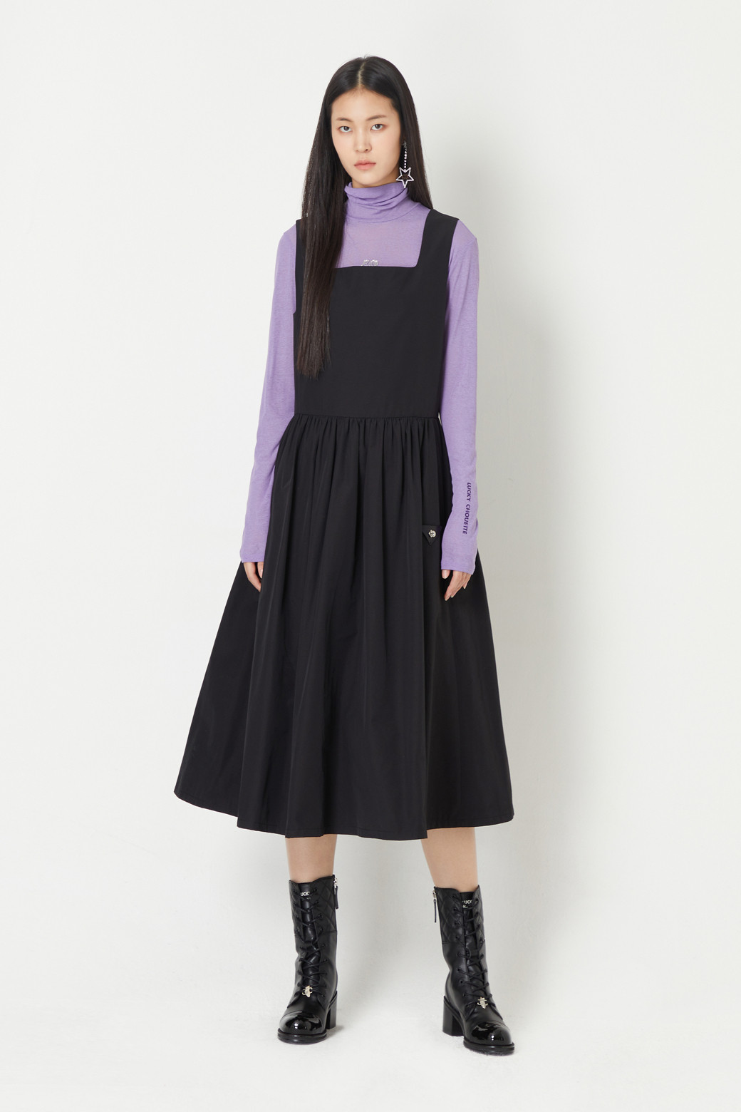 LUCKY CHOUETTE - 민소매 원피스 - [Holiday Edition] Back Velvet Ribbon Sleeveless Volume Dress