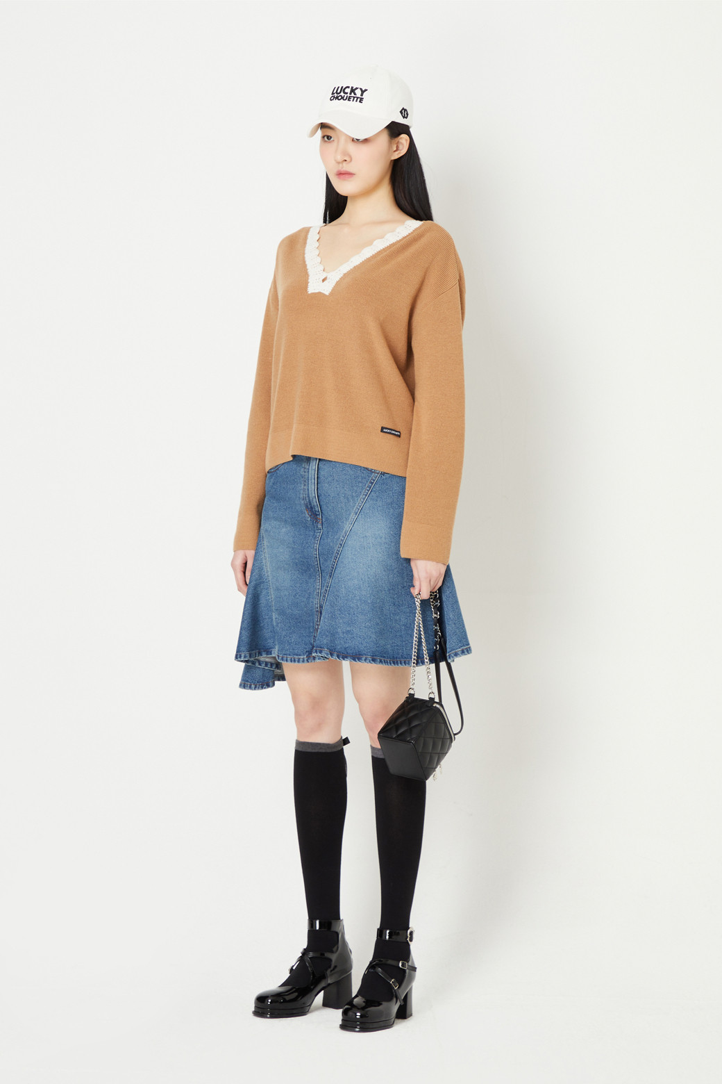 LUCKY CHOUETTE - 스커트/팬츠 - Diagonal Incision Hool Denim Skirt