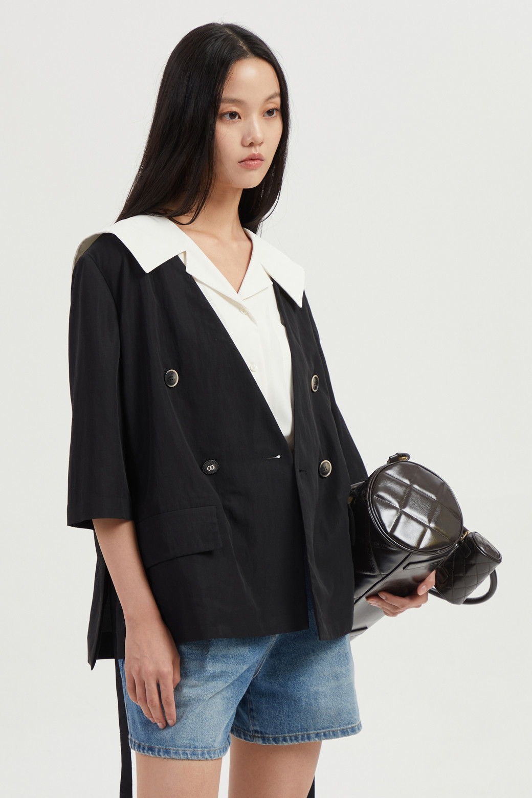LUCKY CHOUETTE - 자켓 - Collarless V Neck Jacket (With Belt)