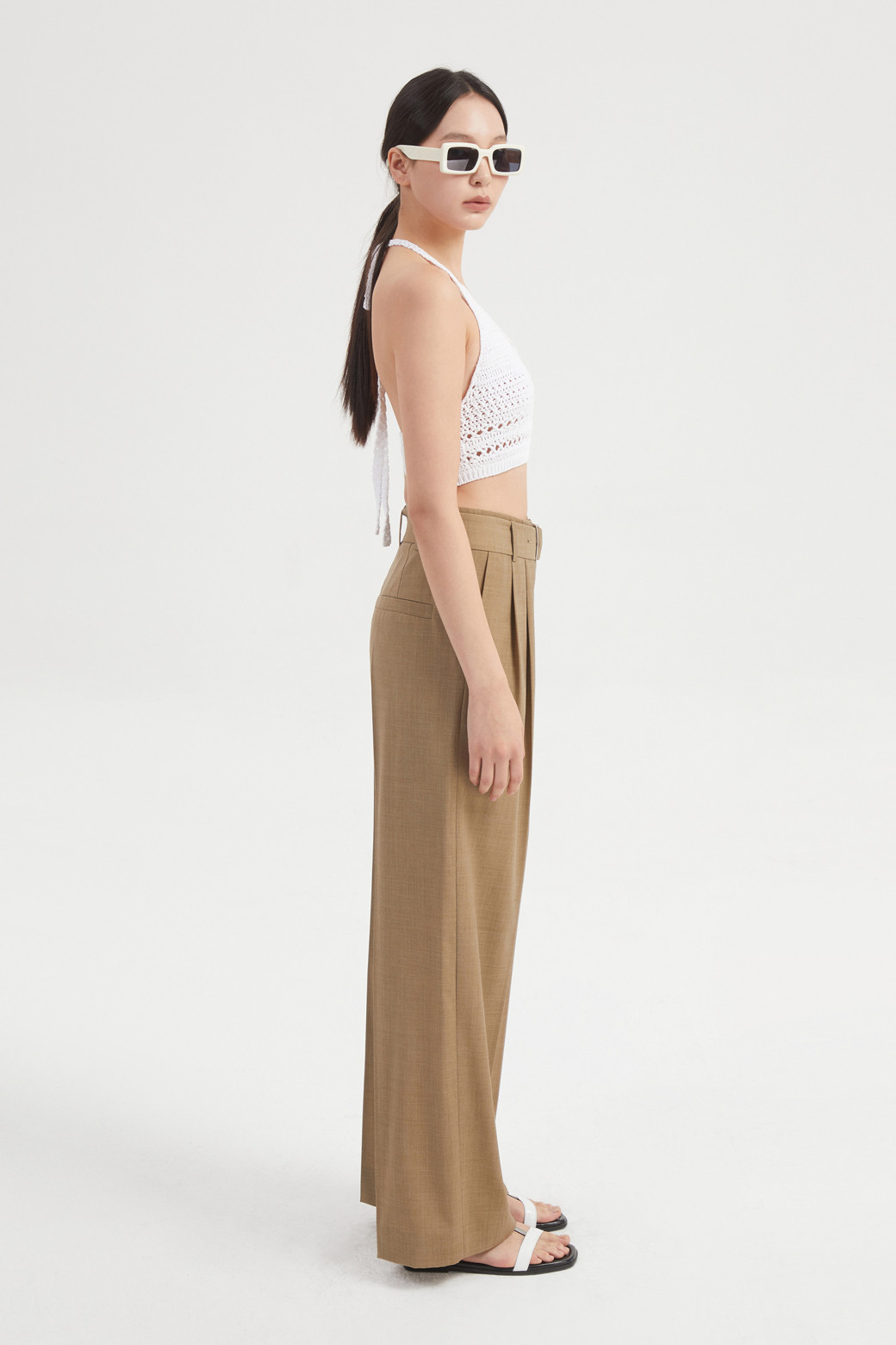 LUCKY CHOUETTE - 스커트/팬츠 - Wool Blend Wide Pants (With Belt)