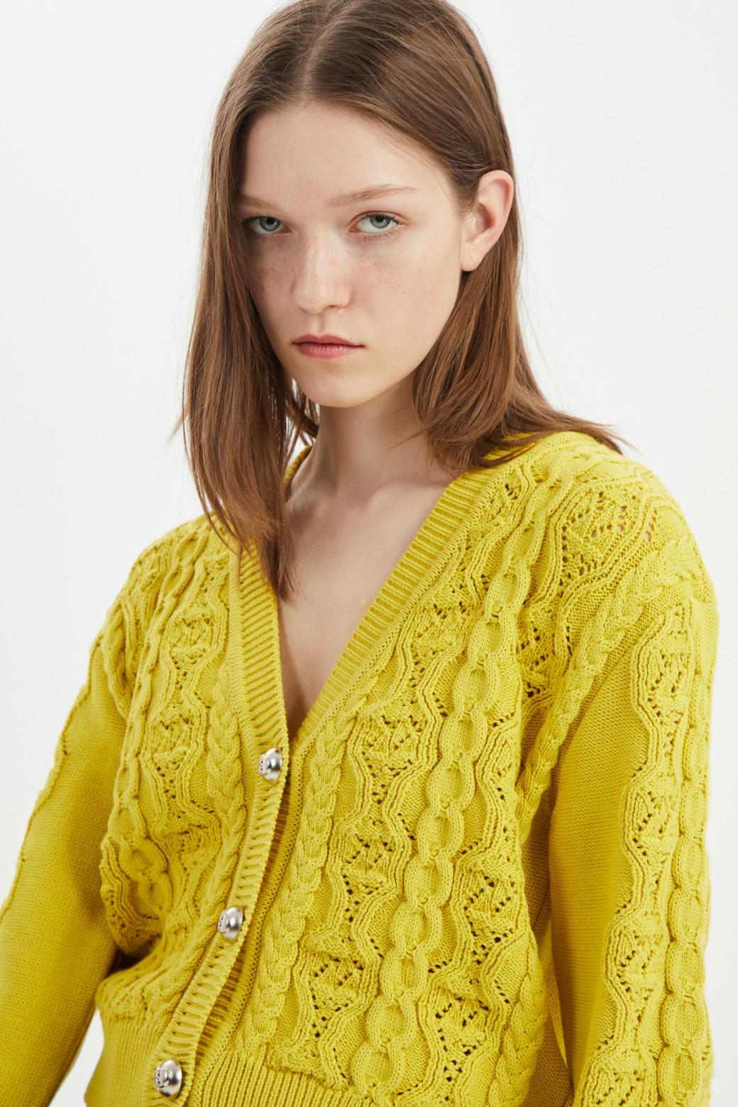LUCKY CHOUETTE - 니트/가디건 - Cable Variant Crop Knit Cardigan