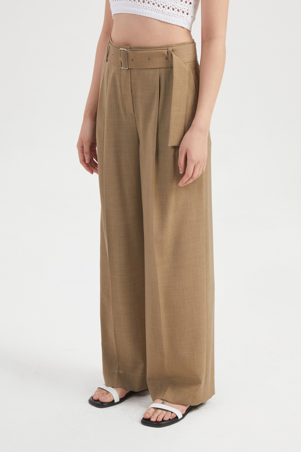 LUCKY CHOUETTE - 스커트/팬츠 - Wool Blend Wide Pants (With Belt)