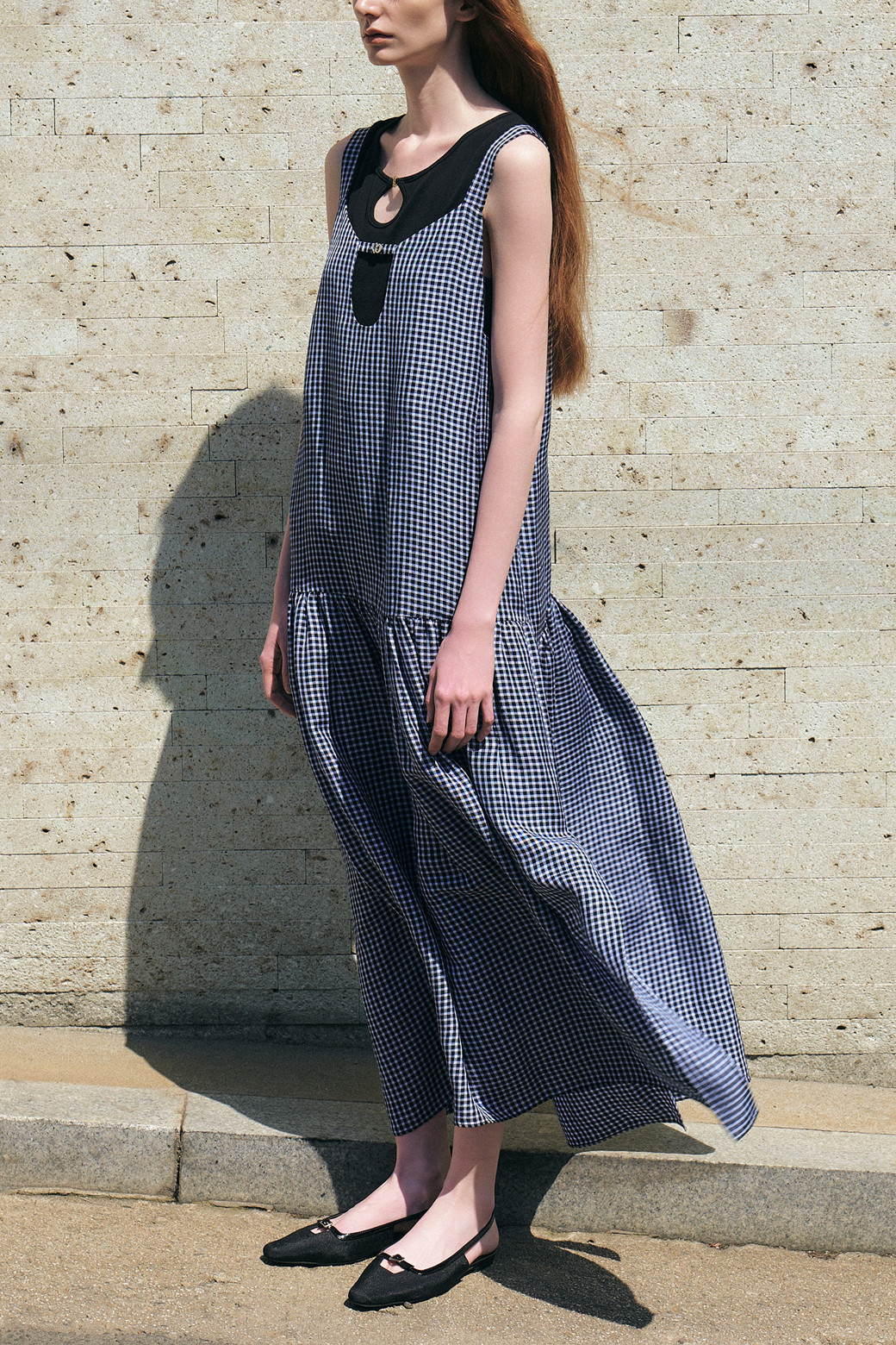 LUCKY CHOUETTE - 원피스 - Front Slit Gingham Check Long Dress