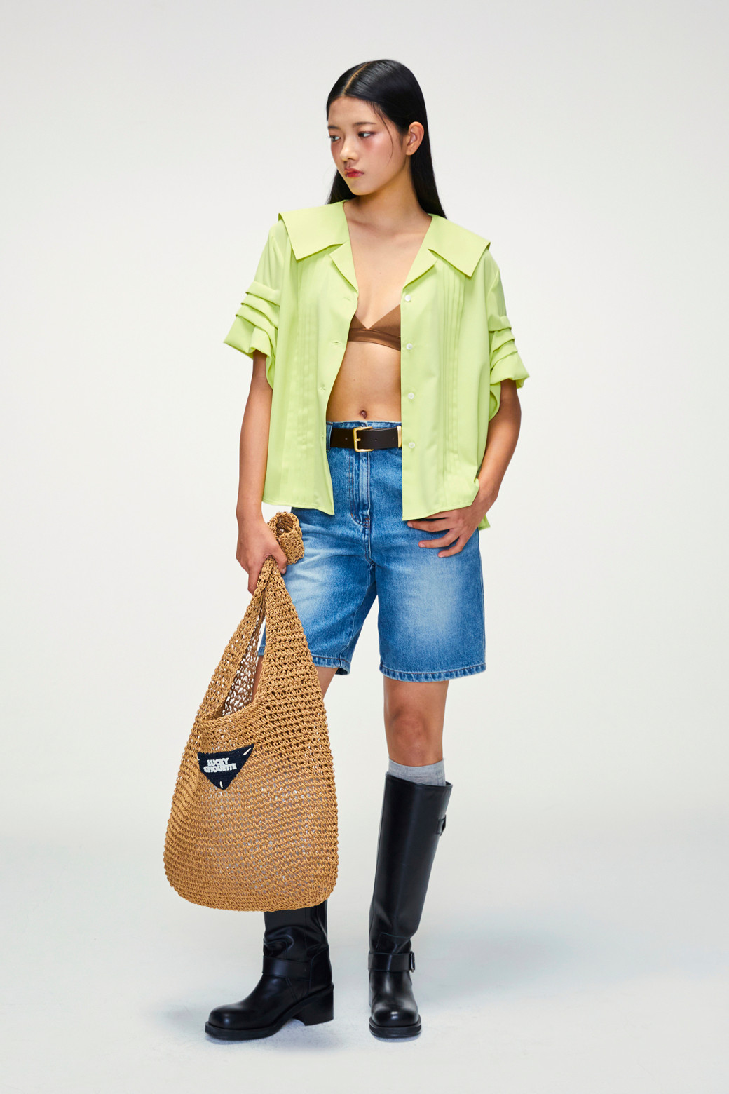 LUCKY CHOUETTE - 블라우스/셔츠 - Volume Sleeve Sailor Short-sleeve Blouse
