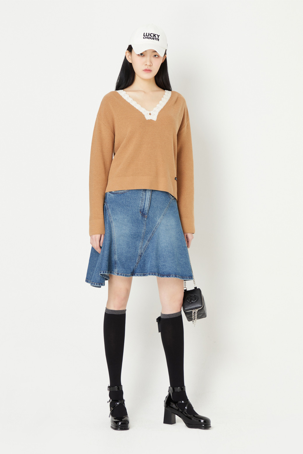 LUCKY CHOUETTE - 스커트/팬츠 - Diagonal Incision Hool Denim Skirt