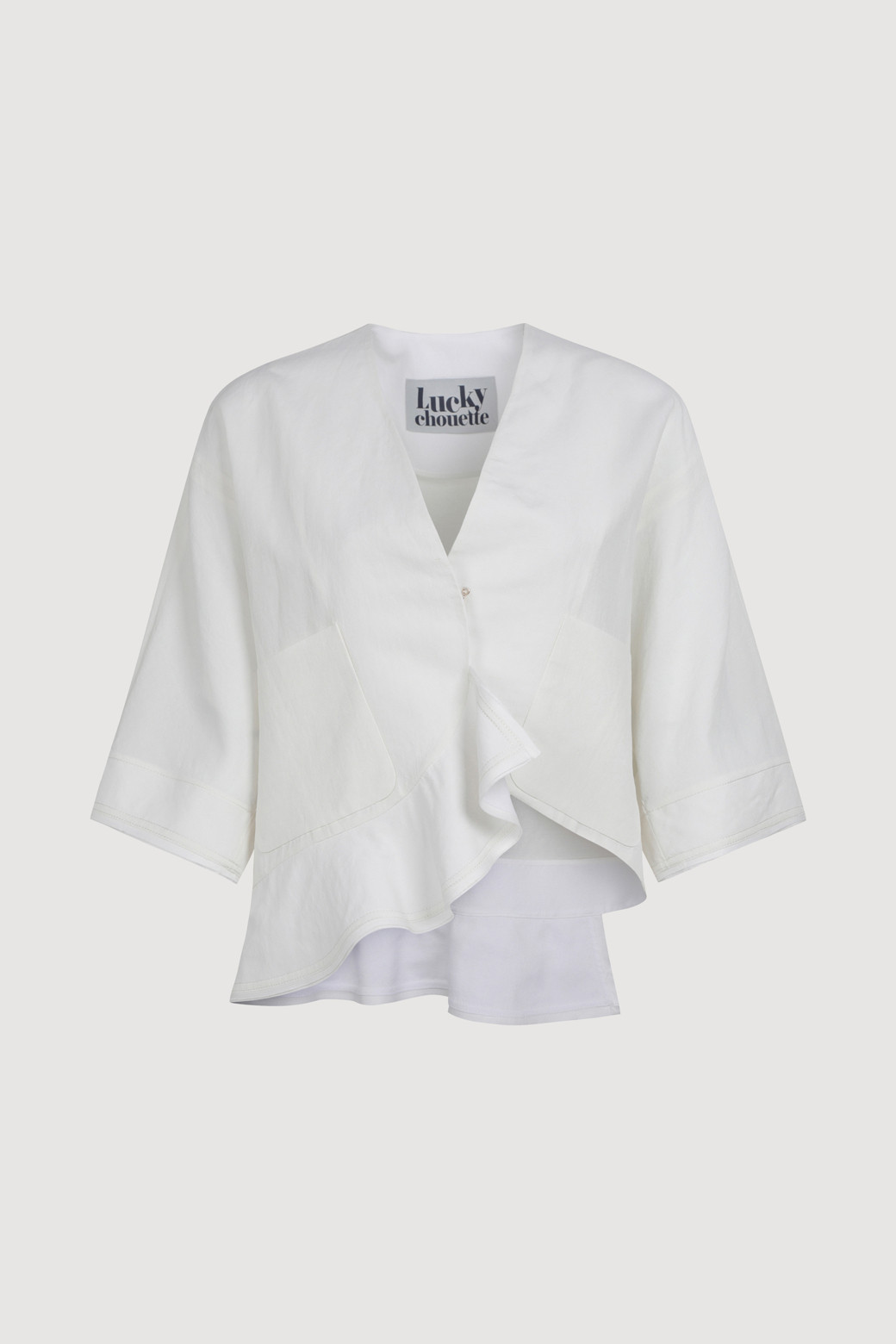 LUCKY CHOUETTE - 자켓 - Cardigan-Type Short Linen Jacket