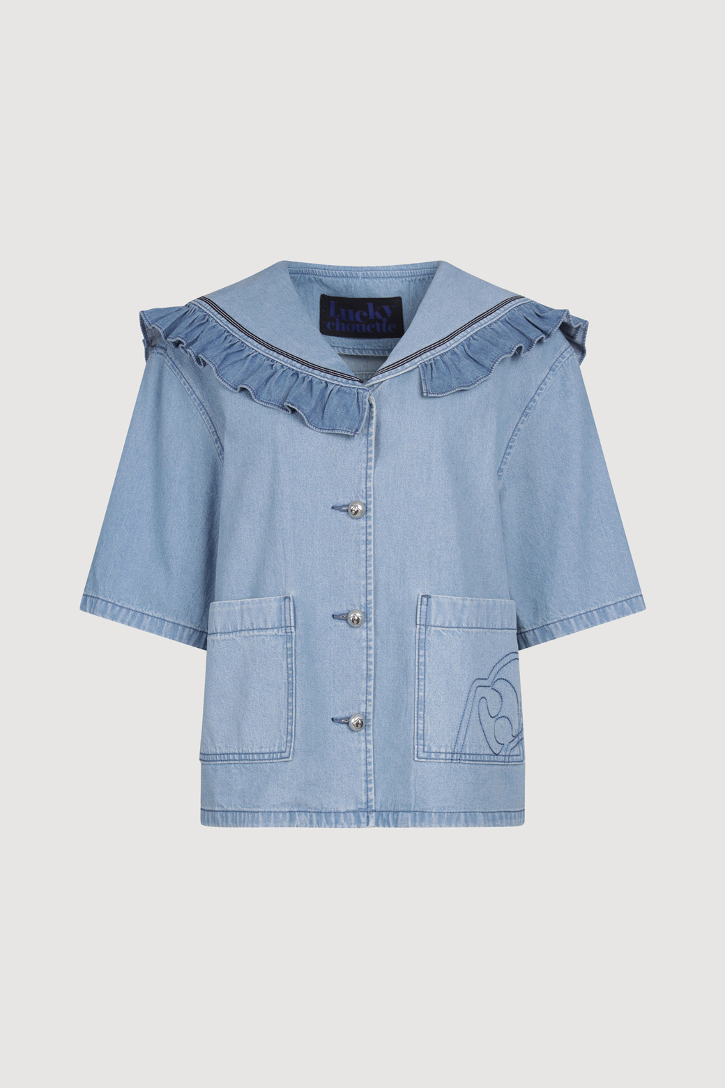 LUCKY CHOUETTE - 블라우스 - [Re-Order] Sailor Collar Denim Shirts