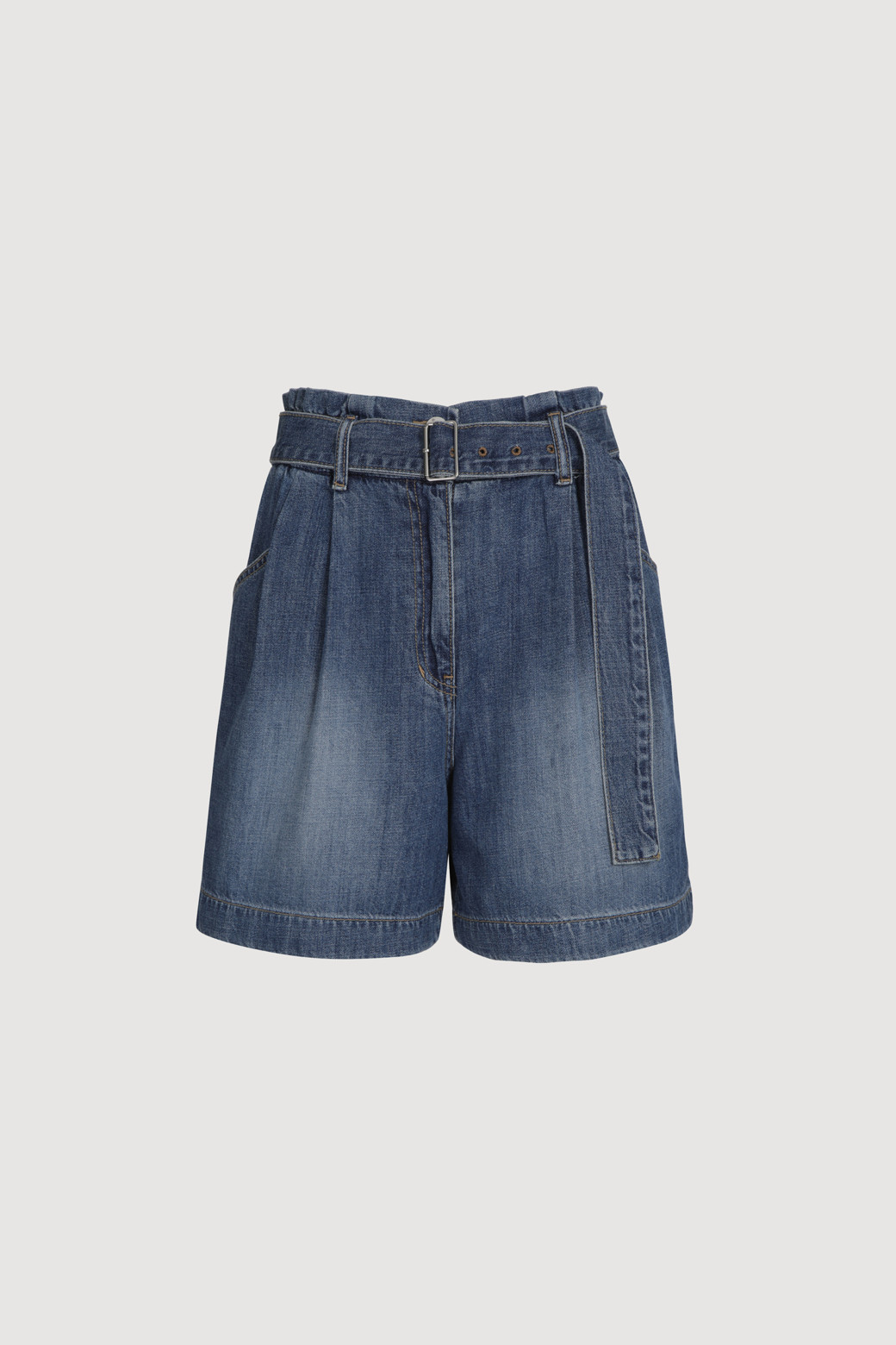 LUCKY CHOUETTE - 쇼트팬츠 - [Re-Order] Tuck Denim Shorts (With Belt)