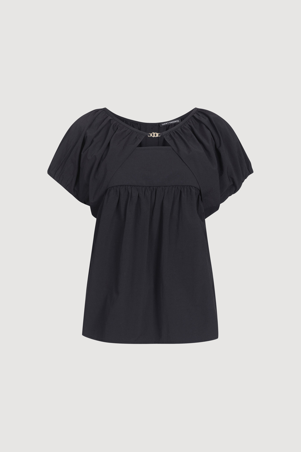 LUCKY CHOUETTE - 블라우스/셔츠 - Sleeve Volume Solid Short-Sleeve Blouse