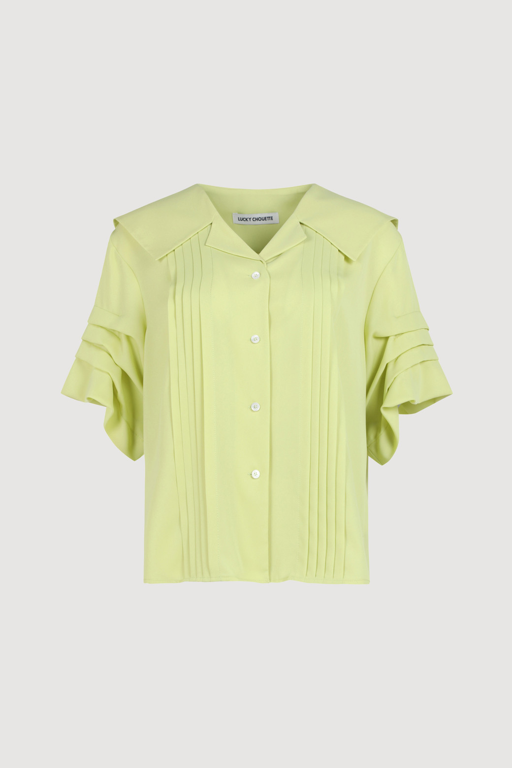 LUCKY CHOUETTE - 블라우스/셔츠 - Volume Sleeve Sailor Short-sleeve Blouse