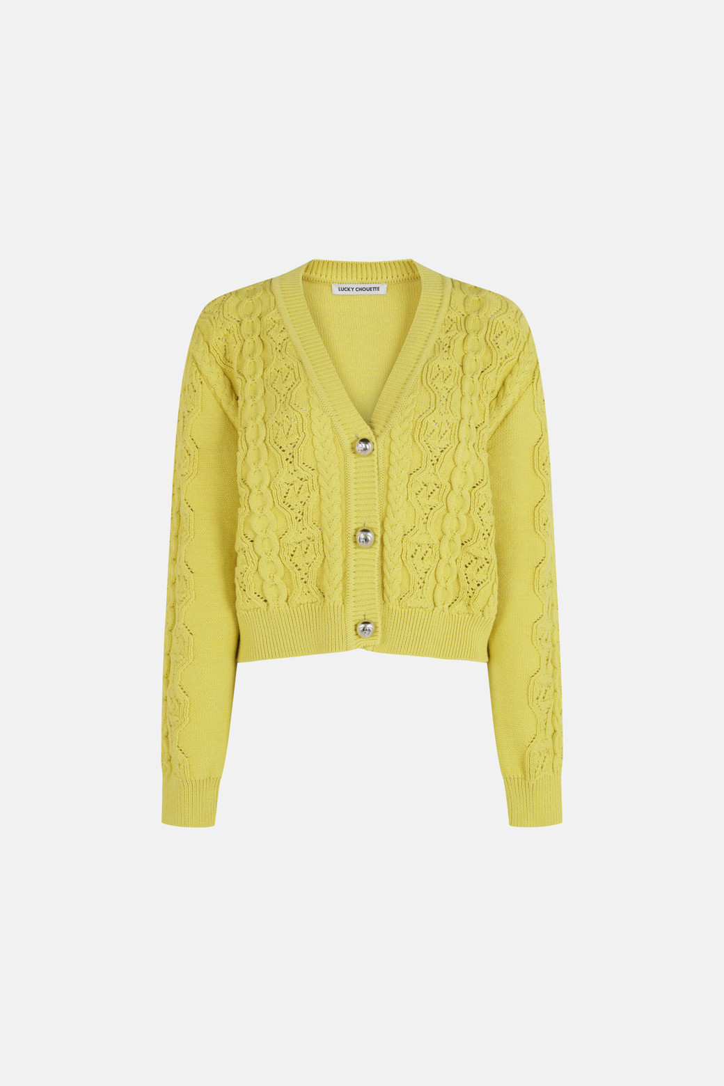 LUCKY CHOUETTE - 니트/가디건 - Cable Variant Crop Knit Cardigan