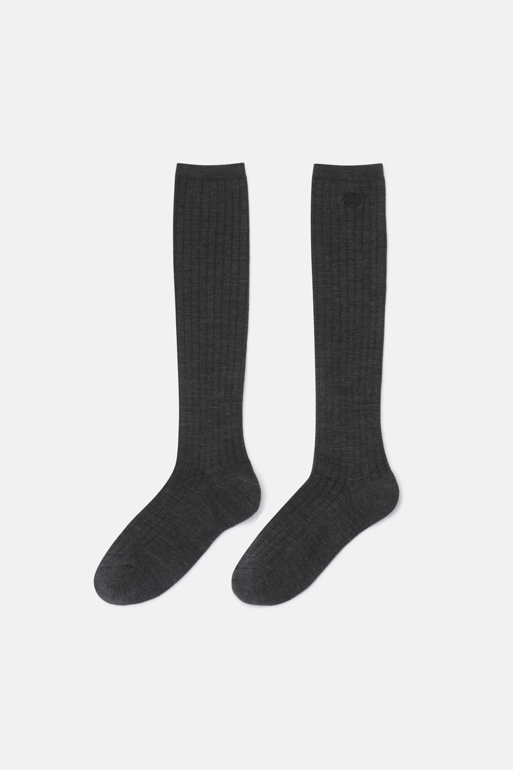 LUCKY CHOUETTE - 양말 - Embroidery Point Ribbed Knee Socks