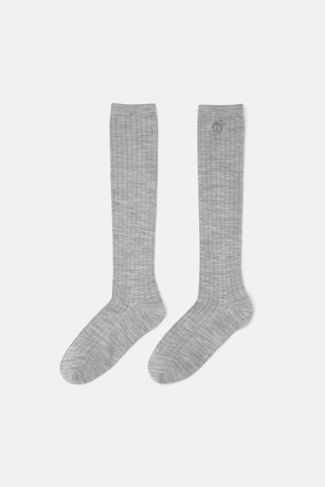 LUCKY CHOUETTE - 양말 - Embroidery Point Ribbed Knee Socks
