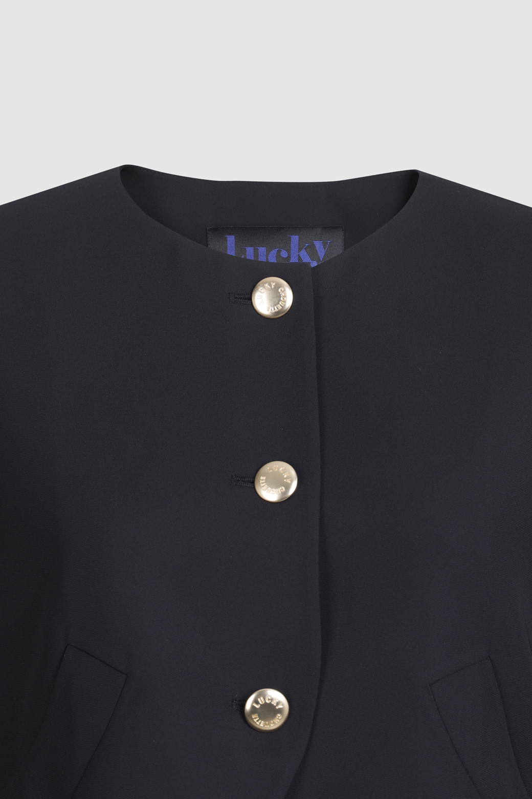 LUCKY CHOUETTE - 자켓 - Round-Neck Short-Sleeved Cropped Polyester Jacket