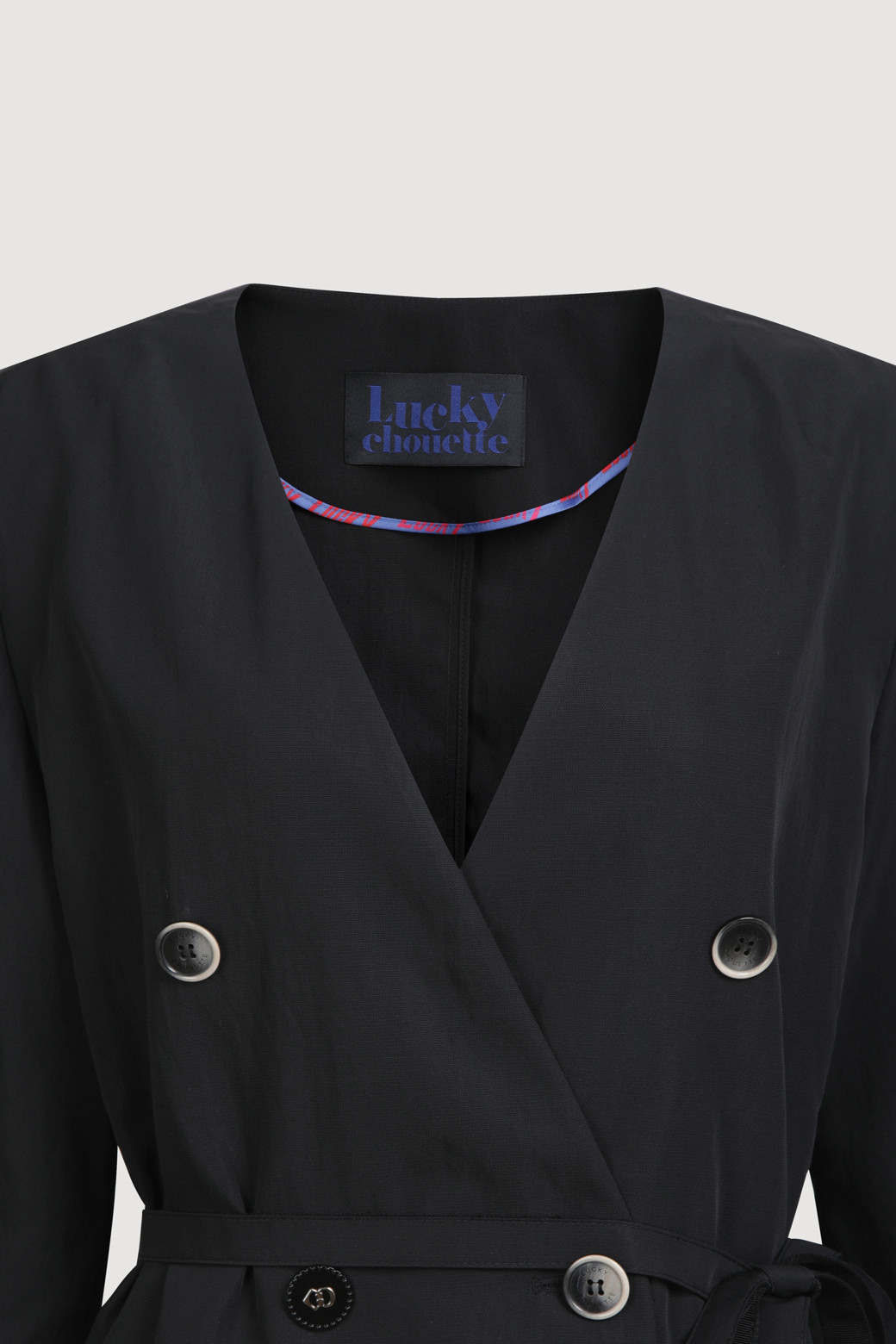 LUCKY CHOUETTE - 자켓 - Collarless V Neck Jacket (With Belt)