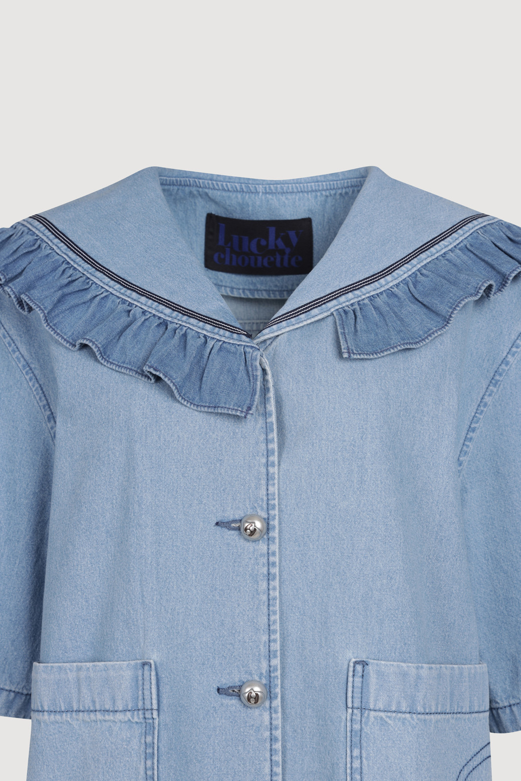 LUCKY CHOUETTE - 블라우스 - [Re-Order] Sailor Collar Denim Shirts
