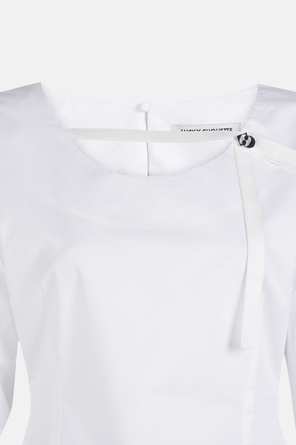 LUCKY CHOUETTE - 블라우스 - U-neck Slim Fit Short-Sleeved Cotton Blouse