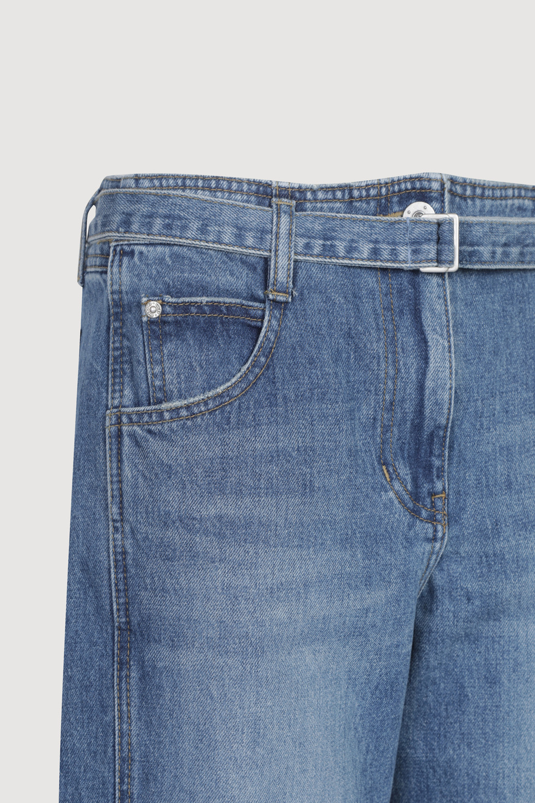 LUCKY CHOUETTE - 롱/미디팬츠 - Cut Point Denim Pants (With Belt)