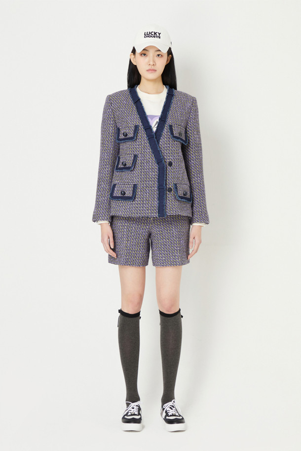 LUCKY CHOUETTE - 자켓 - Denim Tape Decorated Tweed Jacket