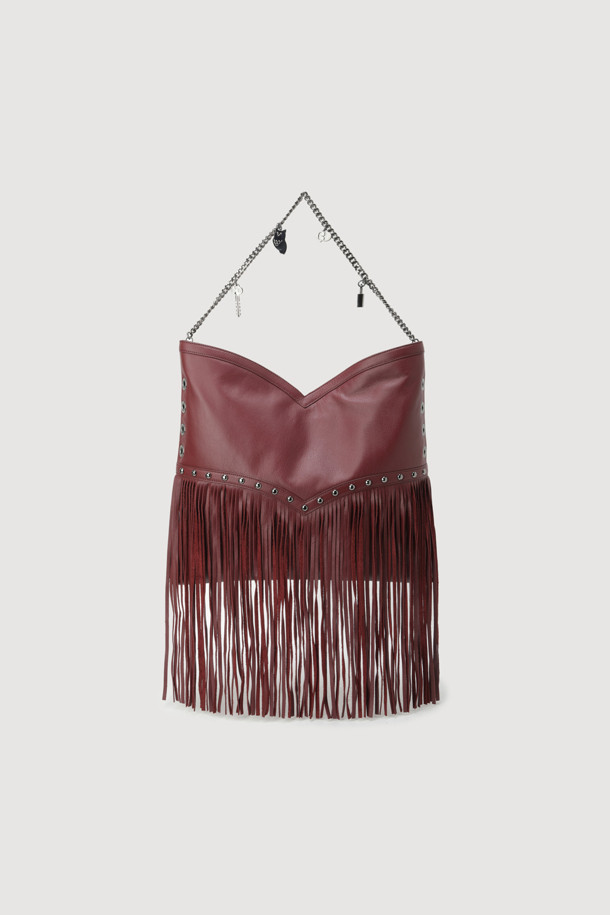 LUCKY CHOUETTE - 숄더백 - [Atelier] Fringe Cow-hide Bag (wine)