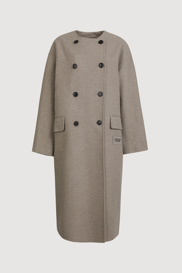 LUCKY CHOUETTE - 코트 - [Atelier] Handmade Detachable Muffler Double Long Coat (melange beige)