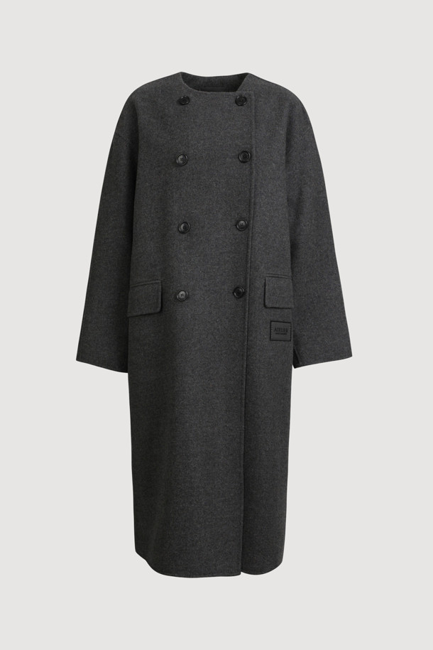 LUCKY CHOUETTE - 코트 - [Atelier] Handmade Detachable Muffler Double Long Coat (melange grey)