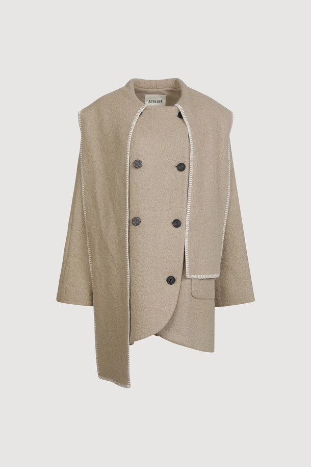 LUCKY CHOUETTE - 코트 - [Atelier] Muffler A-Line Coat (dark beige)