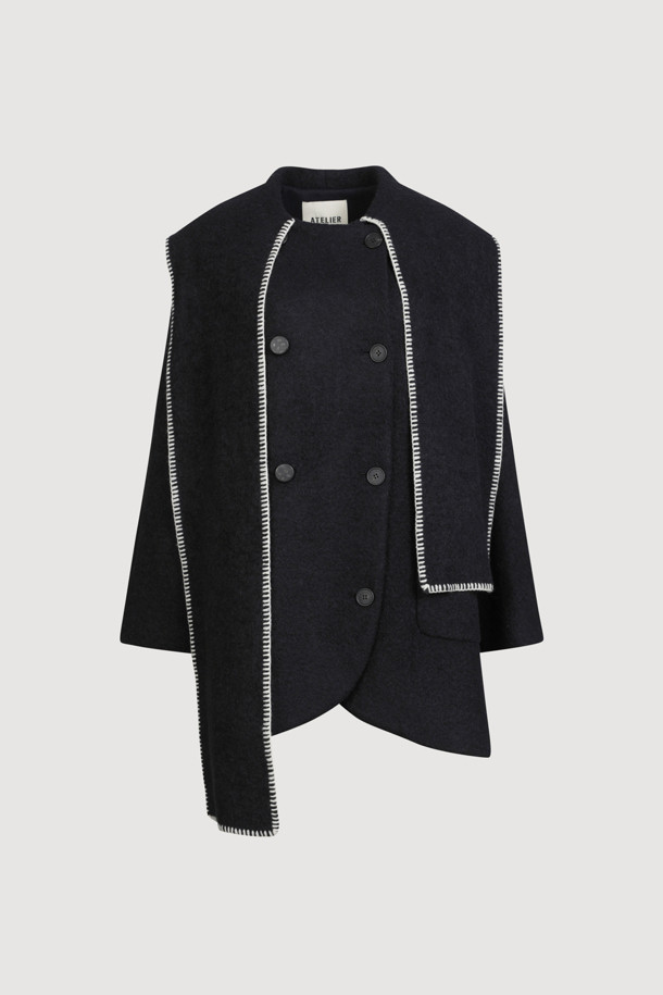 LUCKY CHOUETTE - 코트 - [Atelier] Muffler A-Line Coat (dark navy)