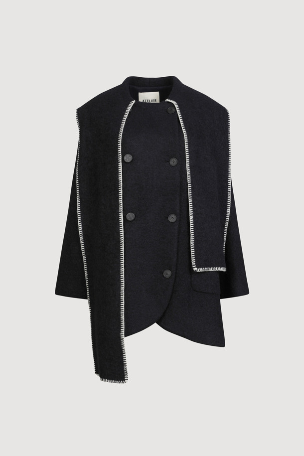 LUCKY CHOUETTE - 코트 - [Atelier] Muffler A-Line Coat (navy)