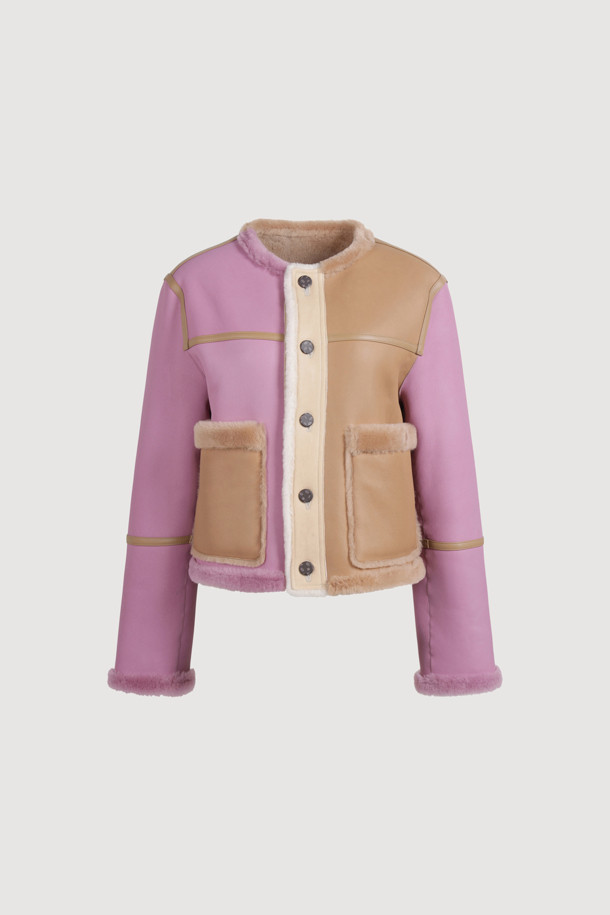 LUCKY CHOUETTE -  - [Atelier] Color Block RVS No Collar Mustang Jacket (camel)